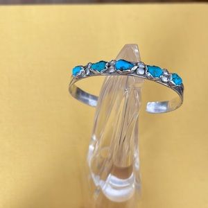 Vintage Navajo SC Nastacio sterling silver turquoise stone cuff bracelet.